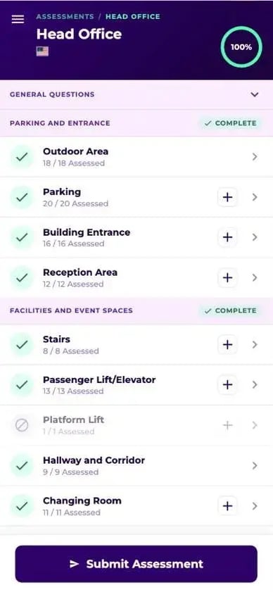 Assessment Tool on a phone showing a guided building assessment