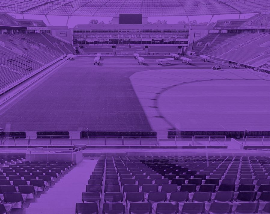 Inside the BayArena, Leverkusen: stands and pitch seen from the hospitality level